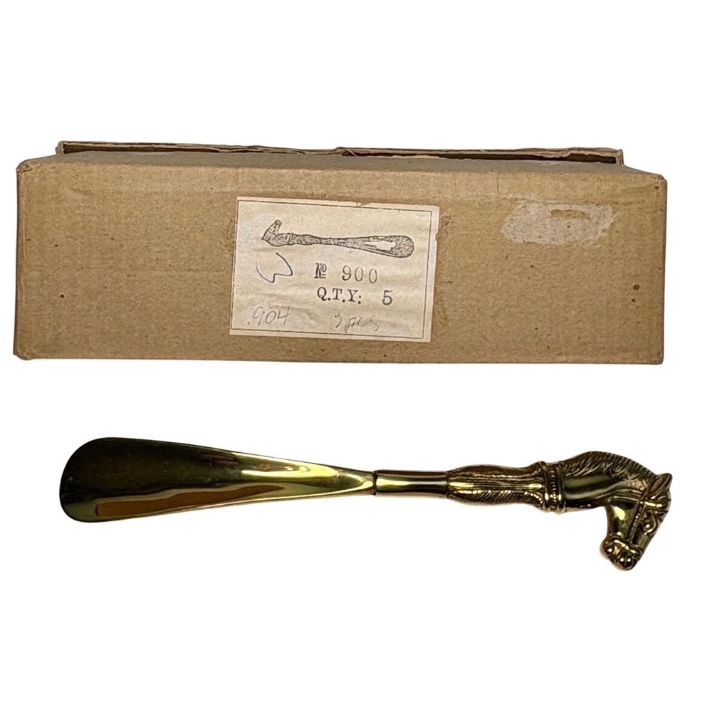 Vintage Brass Horse Head Shoe Horn Long Handle Equestrian Decor With Box‎
